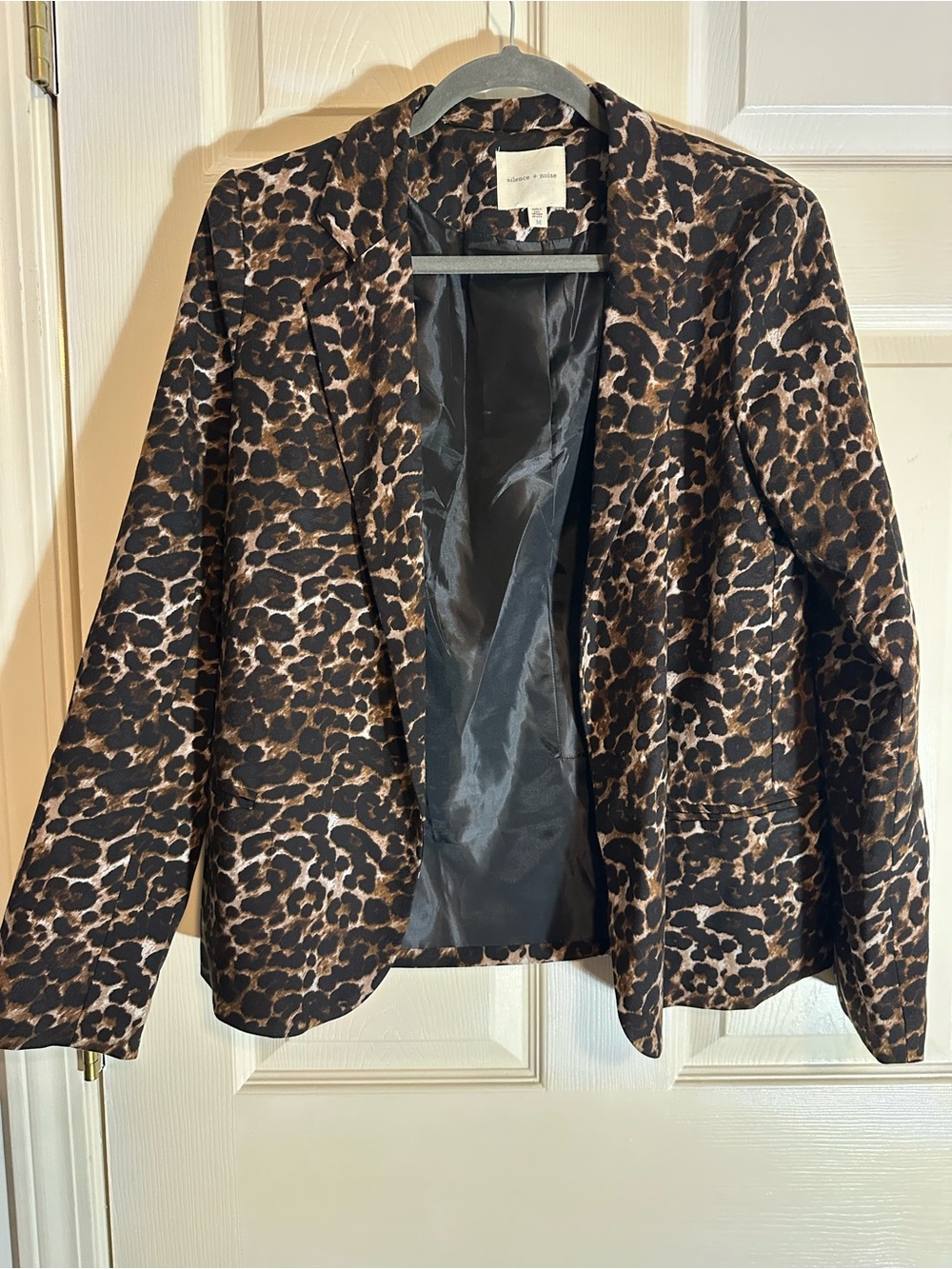 silence + noise Leopard Print Blazer in Black and Brown